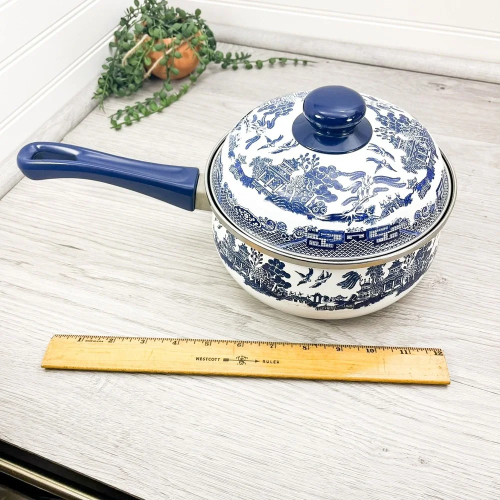 Heritage Mint, Blue Willow, Enamelware Cookware -Covered Sauce Pan‎